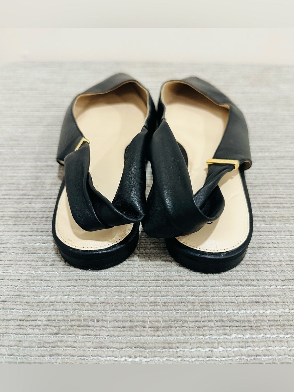 Cole Haan Eden Skimmer Ballet Flats Black Leather Pointed Toe Slingback Sz10,5 - Picture 4 of 10